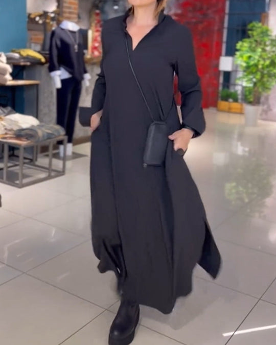 Mia™ | Losse lange jurk met revers en zijsplit