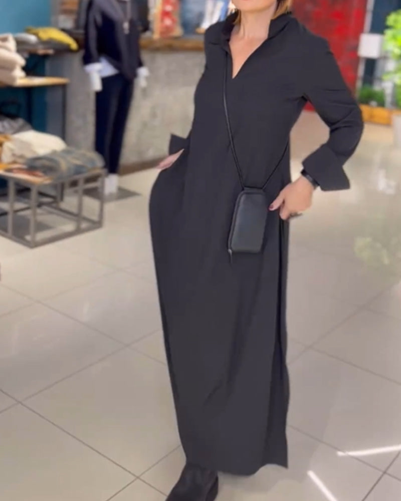 Mia™ | Losse lange jurk met revers en zijsplit